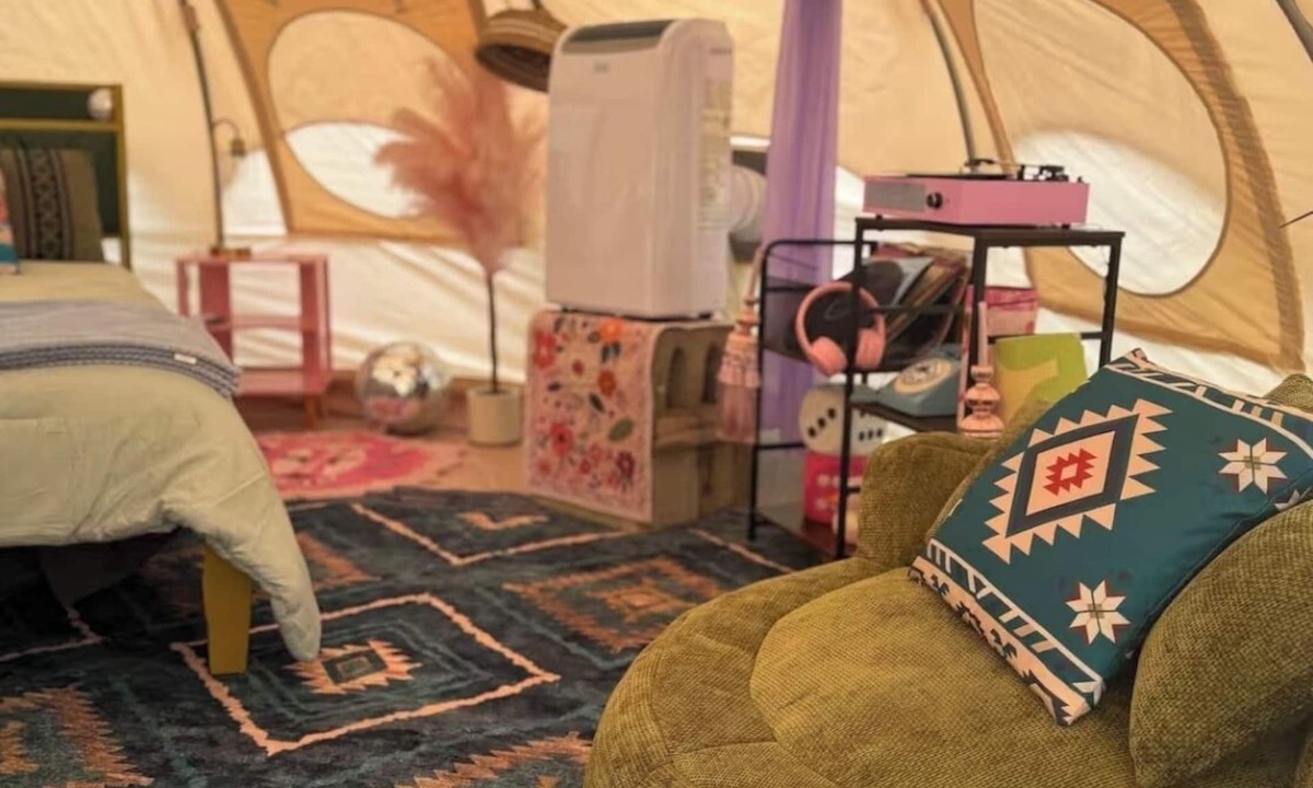 Thomson RV Rental | Dolly’s Disco Yurt, fluffy, sheep, llamas, and shaggy cows
