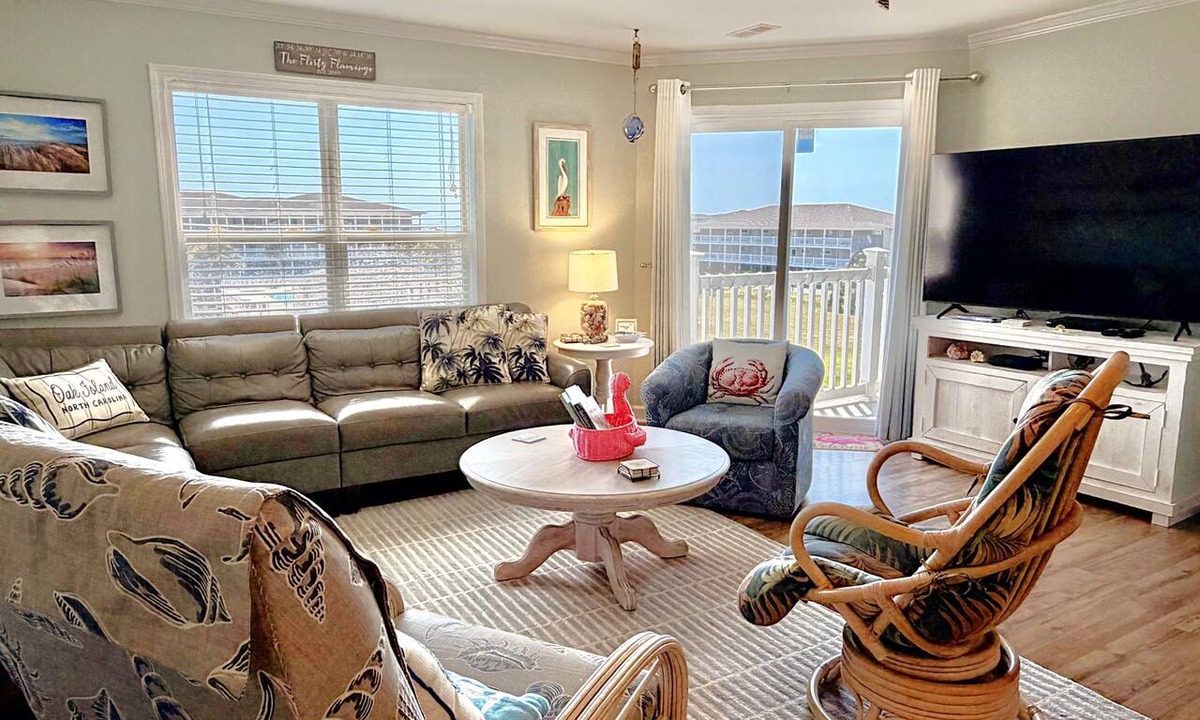 Tranquil Harbour Condo | OW 3201-Flirty Flamingo: Oceanview condo in Oak Island, sleeps 10, pet-friendly.