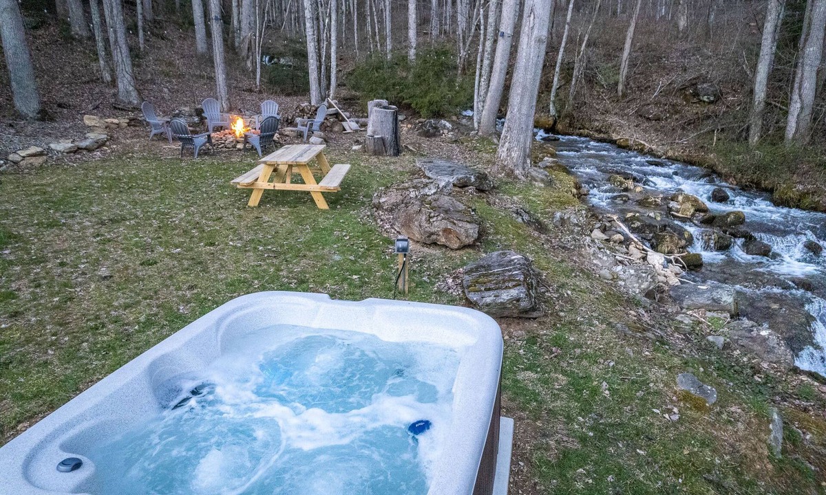 Sylva Cabin | Relaxing Hot Tub by Creek, Fire Pit Near Smokey Mountain National Park