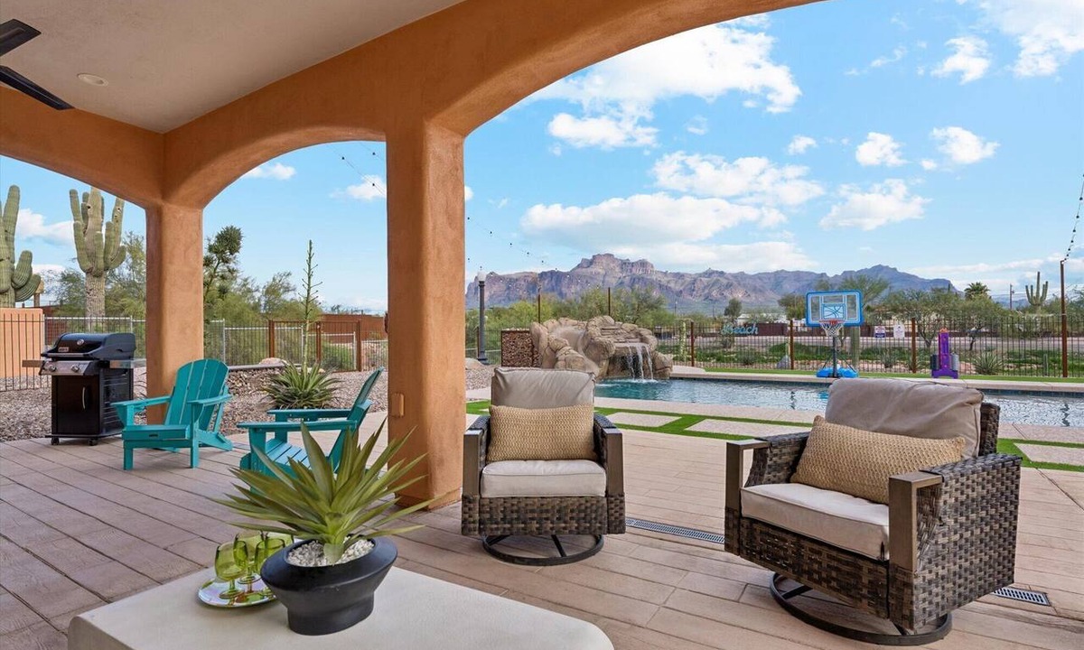 Apache Junction House | Resort-Style Backyard, Heated Pool, Waterslide & Mountain Views