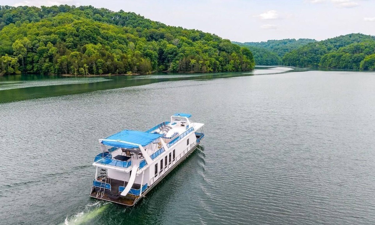 Allons Boat Rental | The Flagship Houseboat 84' - Largest Houseboat, 6 bedrooms,waterslide, fireplace on rooftop lounge area