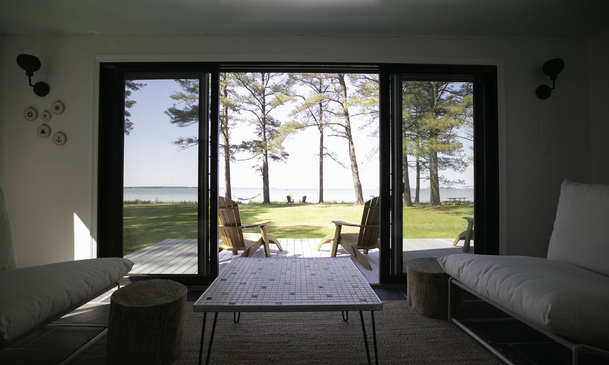 White Stone House | Waterfront, Private Beach, Mid Century Style