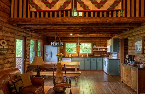 Sylva Cabin | BEAUTIFUL VIEWS! ! Hand Built Log Cabin with Hot Tub and Fire Pit