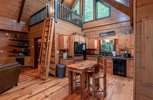 Topton Cabin | Between the Falls-Pet Friendly, Private Deck on Waterfall, Luxury Log Cabin Rental on Creek, 3 Fireplaces, Hot Tub & Outdoor Shower -in Western NC.