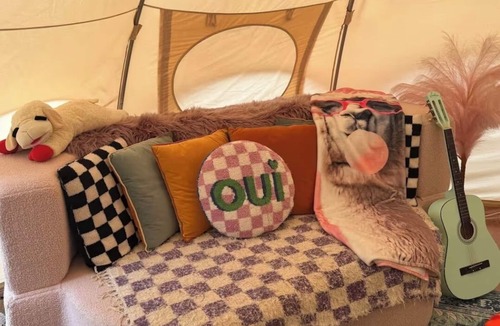 Thomson RV Rental | Dolly’s Disco Yurt, fluffy, sheep, llamas, and shaggy cows