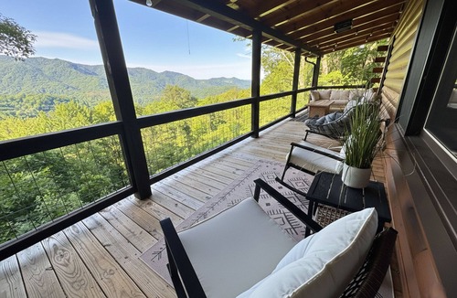 Cranberry Falls Cabin | Hot tub, theater room w/100" tv, views, firepit, 3 king beds, porch perfection!