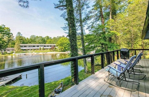 Flat Rock House | Modern lake-front home, dog-friendly, dock, hot tub, deck, pool, tennis, wifi