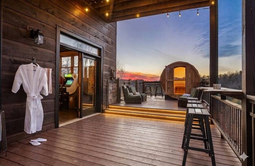 Blue Ridge Cabin | Riverfront & Mountain Views - Hot Tub, Sauna, Cold Plunge, Pickleball, Sleeps 16