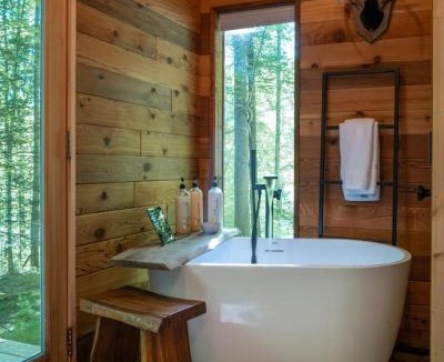 Sylva Apartment | The Twig - Outdoor Shower, Deck, and Cozy Chimney