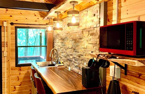 Laurel Ridge Cabin | Welcome to Black Mountain Stomping Ground's The Lookout. king bed/Views