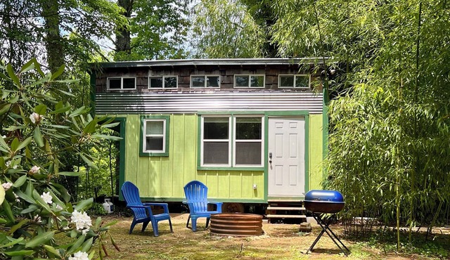 Bamboo bungalow at Camp David. Pond-front, pet friendly tiny home retreat