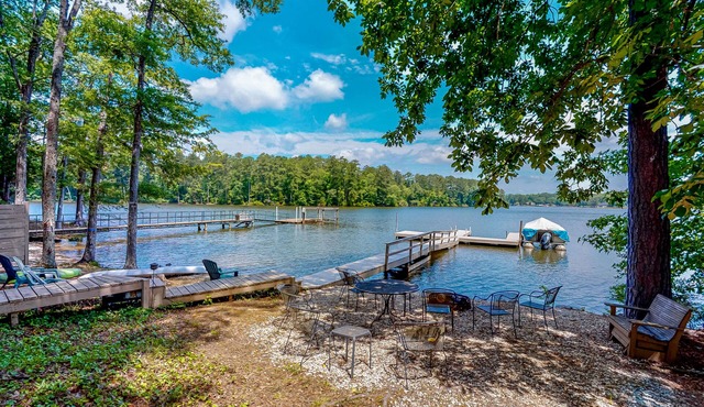 Lakefront dream with serene view, private dock, foosball, firepit - dog-friendly in Leesville
