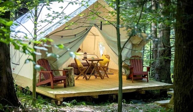 Spacious Group Glamping Site with Safari Tents, BBQ Gazebo, Fire Pits, Forest Trails in Broadalbin, New York in Broadalbin