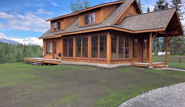 Spectacular mountain and glacier views at Donaho House. in McCarthy