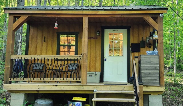 Whippoorwill off grid hike in tiny cabin retreat in tranquil Long Bottom getaway